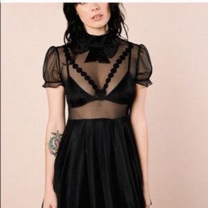 Valfre Matilda Dress Black Dolls Kill Medium Mini Dress Mesh Puff Sleeves Bow